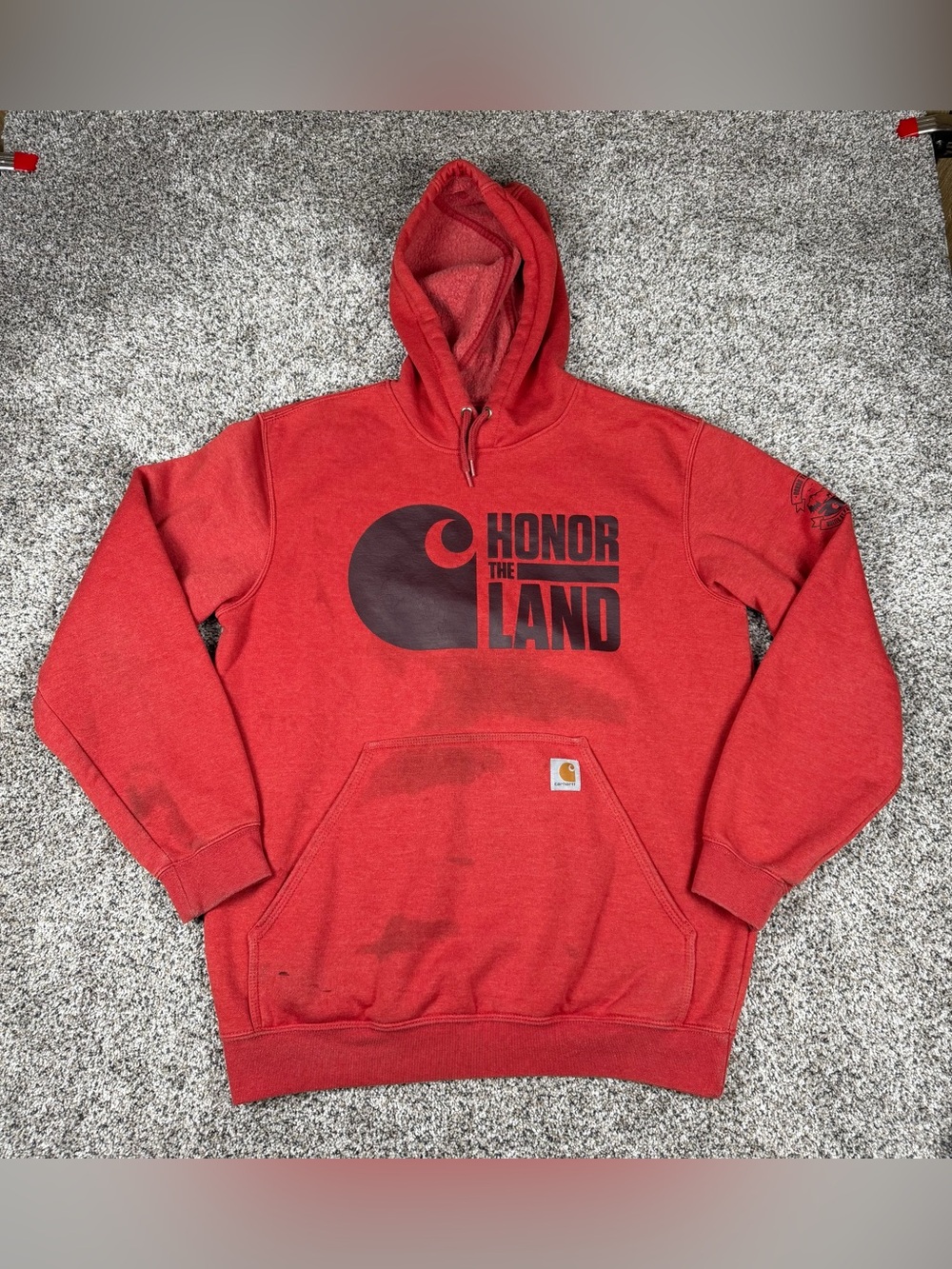 Sz Medium Men’s Carhartt Loose Fit Honor The Land Pullover Hoodie Sweatshirt Red